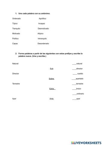 Los prefijos de negación y de lugar