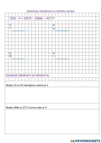 Izteiksmju rakstīšana un darbību secība