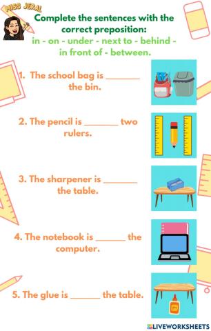 Prepositions and School Objects
