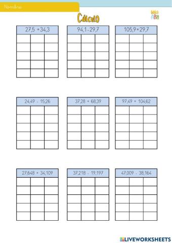 Sumas y restas con números decimales