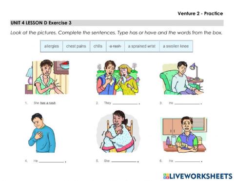 Health Symptoms - Write Sentences with Have-Has
