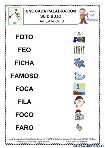 Une palabra y dibujo fa fe fi fo fu mayúsculas