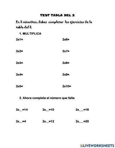 Test tabla del 2