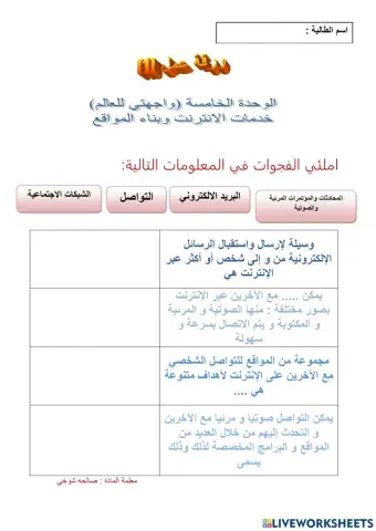 ورقة عمل واجهتي للعالم