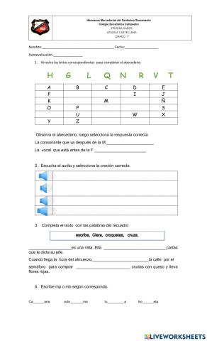 Evaluación de periodo Grado primero