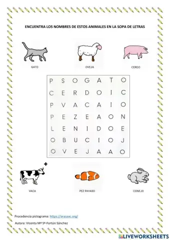 Sopa de letras de animales