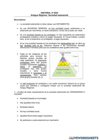 Antiguo Régimen. Sociedad estamental.