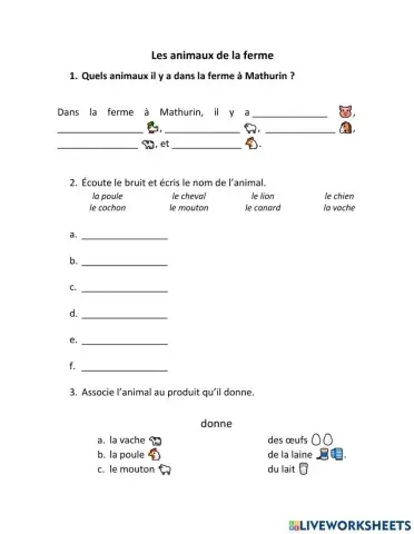 Les animaux de la ferme