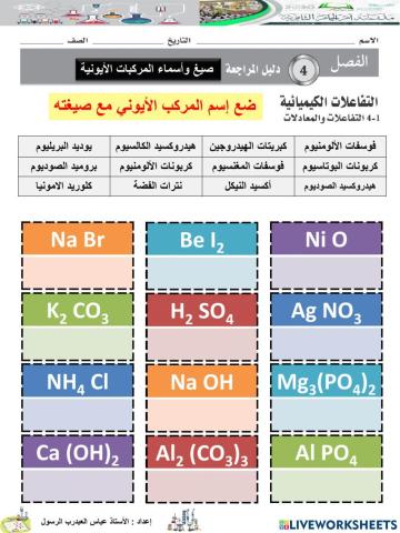 ضع أسماء المركبات الأيونية مع صيغها