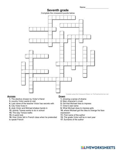 Seventh Grade crossword