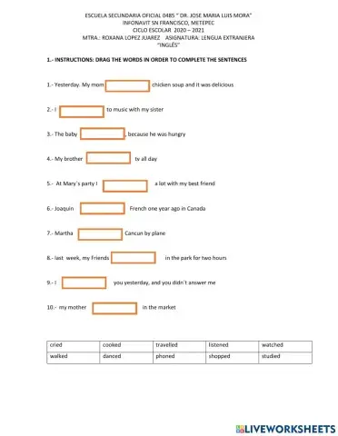 Verbos en tiempo pasdo