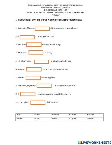 Verbos en tiempo pasdo