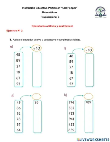 Operadores adictivos y sustractivos