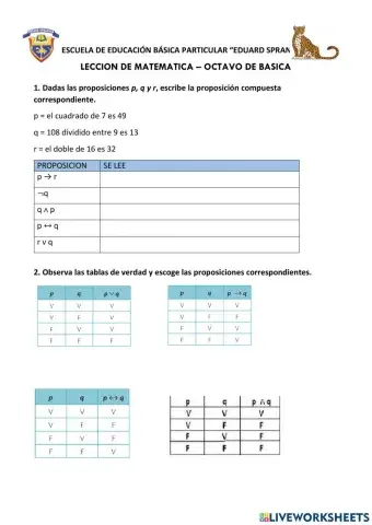 Tablas de verdad logica proposicional