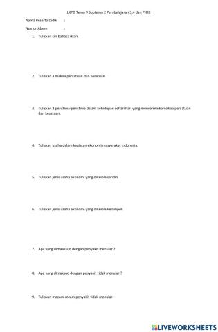 LKPD Tema 9 Subtema 2 Pembelajaran 3,4 dan Penjas