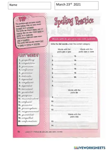 Spelling 23 rd March