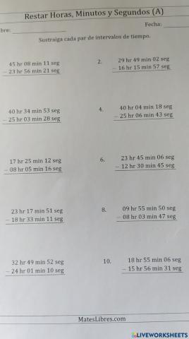 Restar horas, minutos y segundos