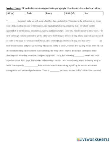 B2 Exercise- Determiners