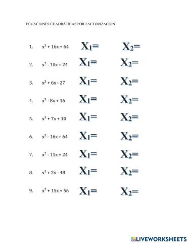 ECUACIONES CUADRÁTICAS POR FACTORIZACIÓN