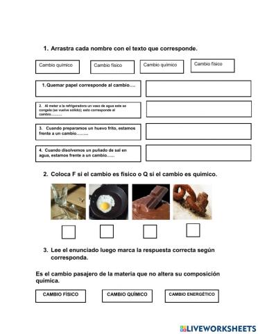 Cambios de la materia