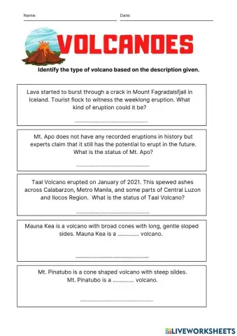 Volcano Worksheet