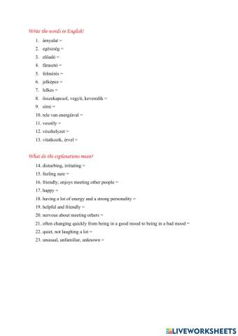 Vocabulary: adjectives