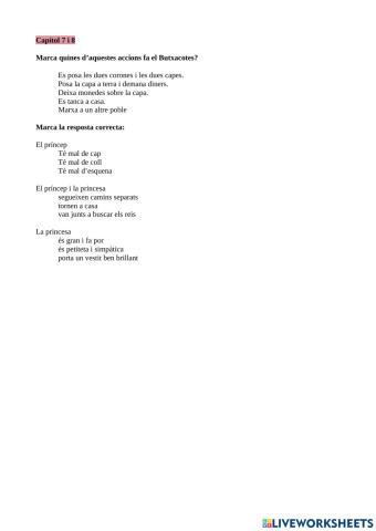 Comprensió lectora Xalop, Bori-Bori i el lladre Butxacotes Cap.7i8