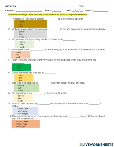 Difference between jobs,work and career
