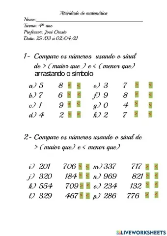 Comparação de números