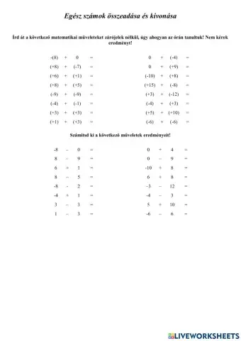 Egész számokkal végzett műveletek