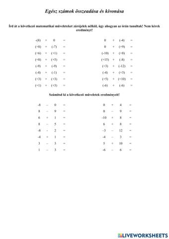 Egész számokkal végzett műveletek