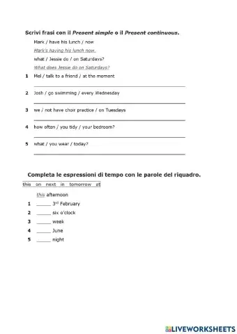 Test simple present-present continuous fila A