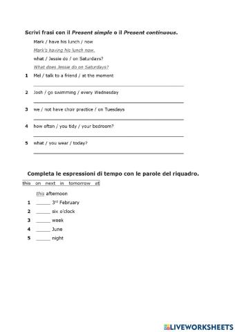 Test simple present-present continuous fila A