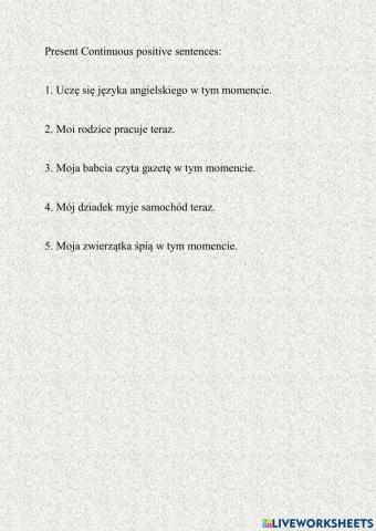 Present continuous activities