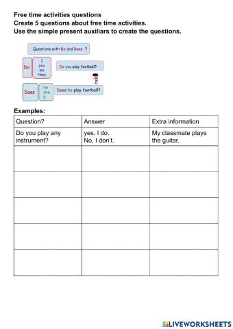 Do - Does yes no questions free time activities