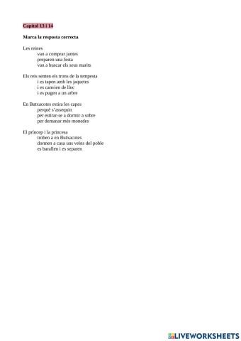 Comprensió lectora Xalop, Bori-Bori i el lladre Butxacotes Cap.13i14