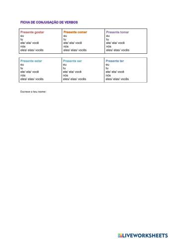 Ficha conjugação de verbos