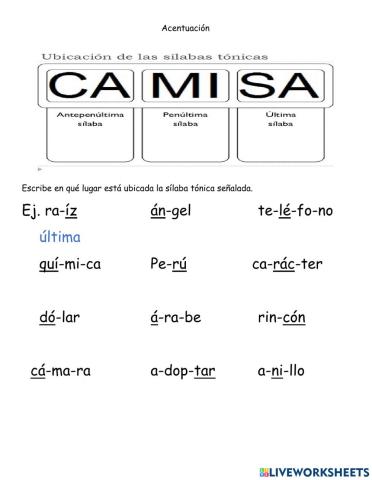 Ubicación sílaba tónica