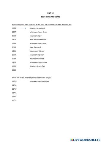 Y5-Unit 10-dates and years