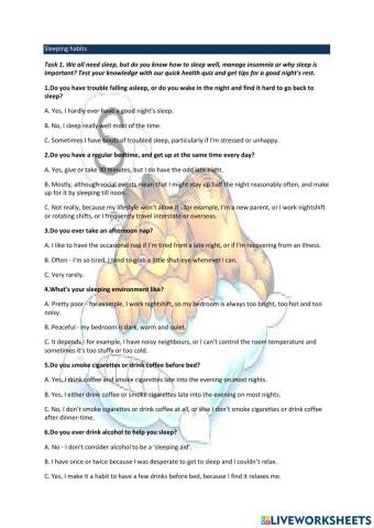 Sleeping habits