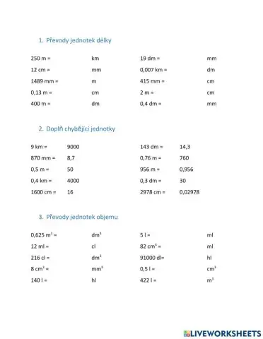 Převody jednotek délky a objemu