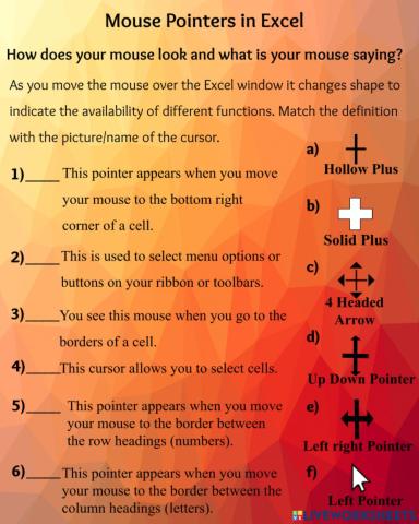 The Shapes of the Cursor in Excel