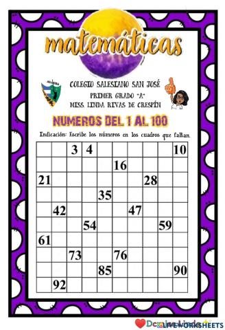 Numeros del 1 al 100
