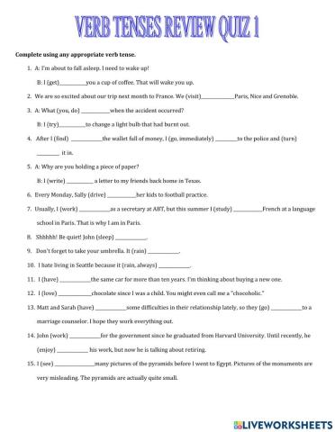Verb tenses review quiz 1