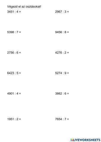 Írásbeli osztás egyjegyű osztóval