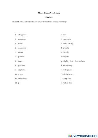 Music terms  Vocabulary