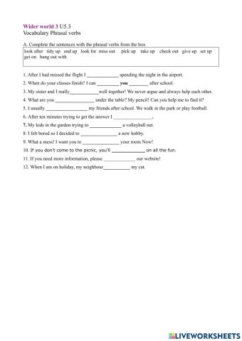 Wider world 3 U5.3 Phrasal verbs