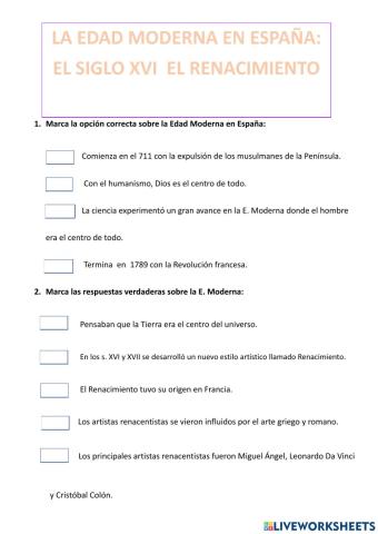 LA EDAD MODERNA: S XVI EL RENACIMIENTO