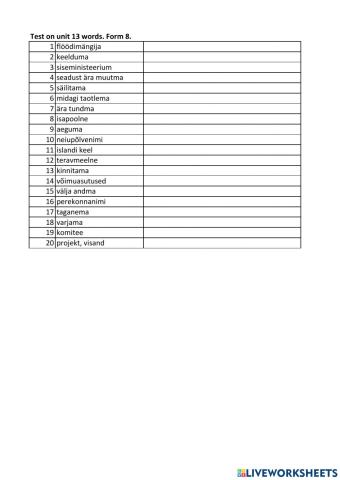 I Love English 6 Unit 13 word test