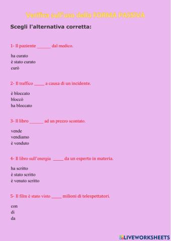 Verifica coniugazione passiva